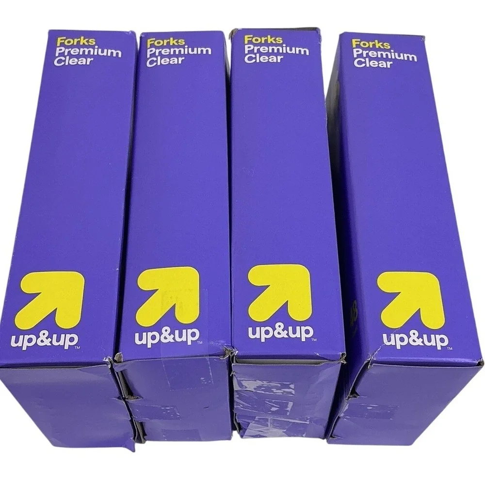 Lot of 4 Up & Up Premium Clear Plastic Forks 48 Count Each Box Damaged
